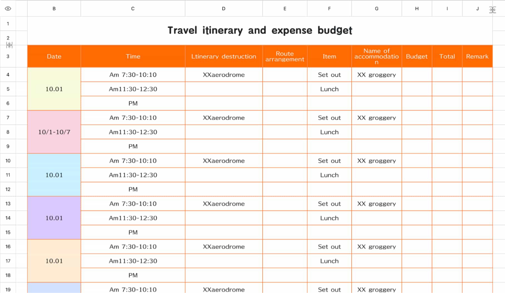 Travel itinerary and cost budget